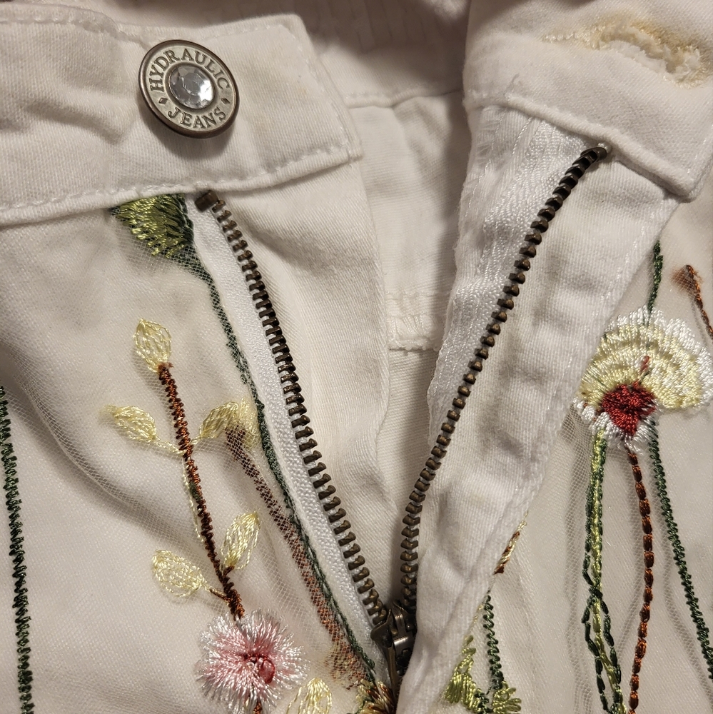 Hydraulic Tribeca Mid Rise Floral Skirt White Embroidered Size 12 - Picture 5 of 7